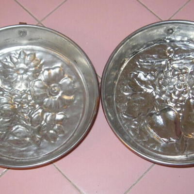 Lot AAH 2 Vntg Copper MoldsTin/Zinc Lining Rolled Edge Pudding Aspic Mousse Fruit Flower