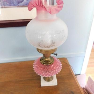 Fenton Ruffle Edge Opaque Shade Electric Lamp with Hobnail Post  (L2)