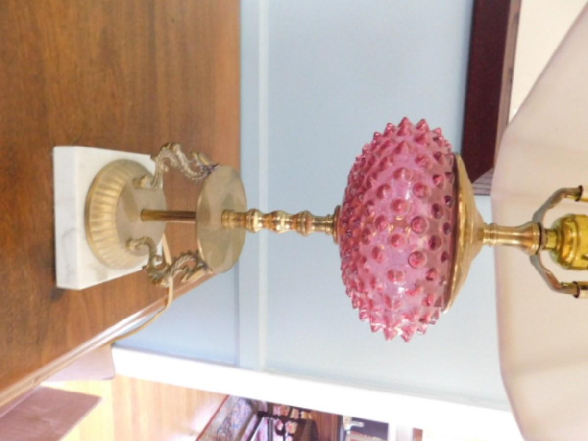 Vintage Glass Post Table Lamp with Brass Capodimonte Base (L3b
