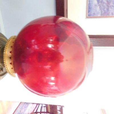 Vintage Red Bubble Shade Electric Table Lamp with Brass Finish Oil Lamp Base   (L4)
