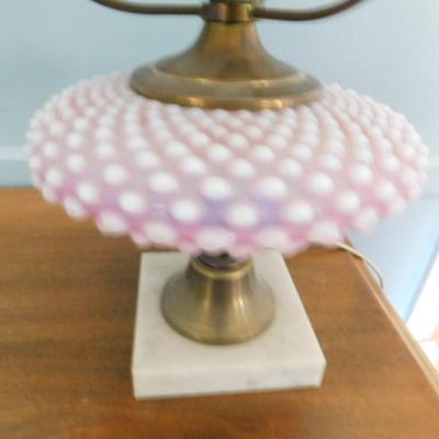 Milk Glass Cascading Fluted Shade Lamp with Hobnail Glass Post Choice A   (L8a)