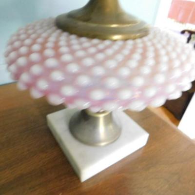 Milk Glass Cascading Fluted Shade Lamp with Hobnail Glass Post Choice A   (L8a)