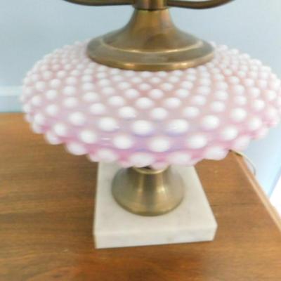 Milk Glass Cascading Fluted Shade Lamp with Hobnail Glass Post Choice B   (L8b)