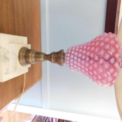 Cranberry Hobnail Glass Post Lamp with Bell Shade Choice A   (L9a)