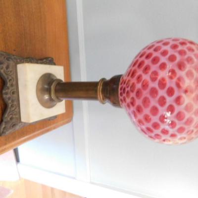 Cranberry with White Patterned Glass Post Lamp with Chimney Choice B   (L10b)