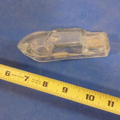 LOT 13 OLD GLASS TOY BOAT THAT CAME FILLED WITH CANDY