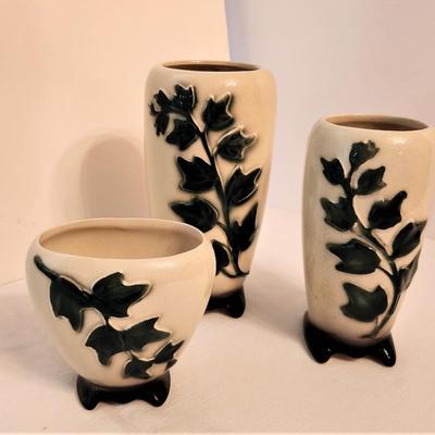Lot #10  Lot of 3 Vintage ROYAL COPLEY Vases - Ivy motif