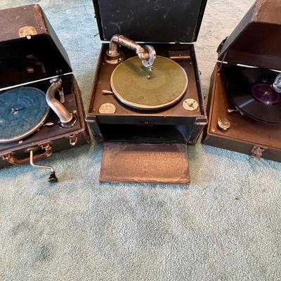 Vintage hand cranked Phonographs: Birch, Brunswick & Watchtower (GR-NM)