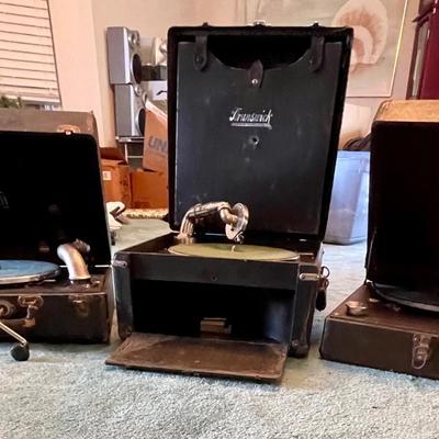 Vintage hand cranked Phonographs: Birch, Brunswick & Watchtower (GR-NM)