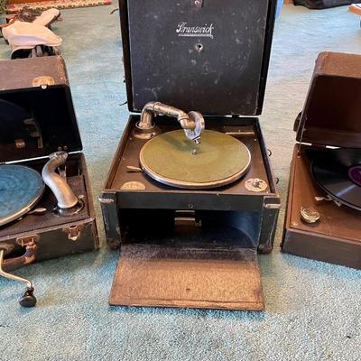 Vintage hand cranked Phonographs: Birch, Brunswick & Watchtower (GR-NM)