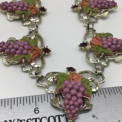 Vintage Grape Cluster Necklace with purple Rhinestone