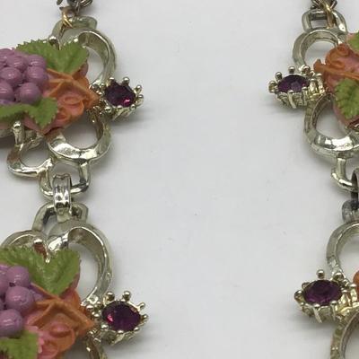 Vintage Grape Cluster Necklace with purple Rhinestone