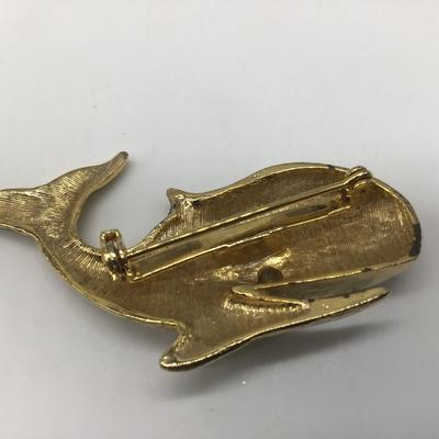 Brushed Gold Tone Vintage Whale Brooch