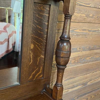 Tiger Oak Beveled Mirrored Sideboard ~ Excellent