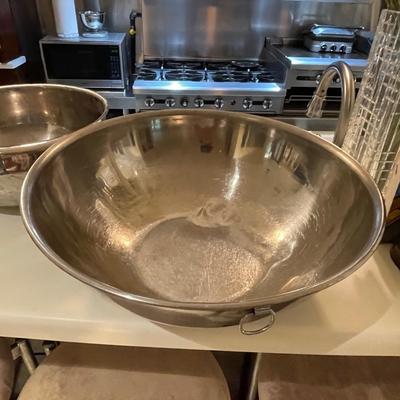 Two Commercial Aluminum Mixing Bowls - Has Some Wear