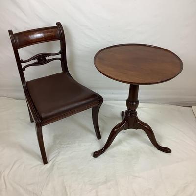 Lot. 6157. Antique Mahogany Tea Table & Antique English Mahogany Regency Dinning Chair