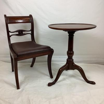 Lot. 6157. Antique Mahogany Tea Table & Antique English Mahogany Regency Dinning Chair