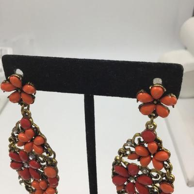 Burnt Orange Large Dangling Earrings