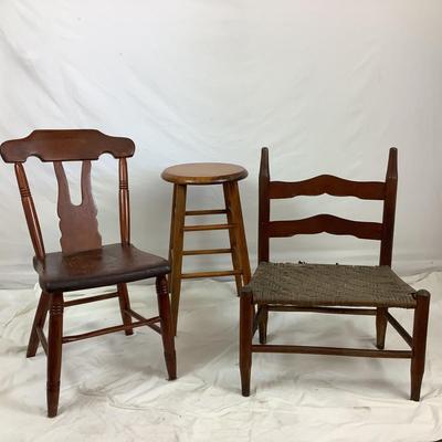 Lot.6158. Set of 2 Vintage Chairs and Stool