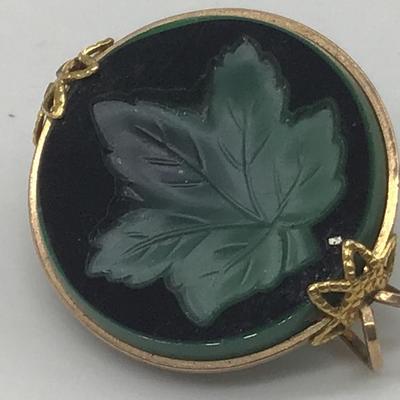 Beautiful Vintage GreenGlass/ Stone  Etched Type Maple  PinðŸ•µï¸ðŸ¤·â€â™€ï¸