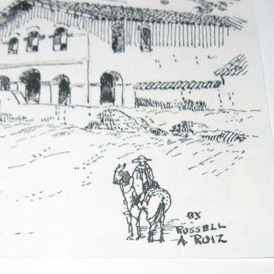 Lot AJJ 1976 Russell Antonio Ruiz Drawing San Luis Obispo de Toloso Mission Book Artwork