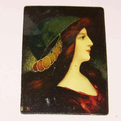 Lot AKK Miniature Painting Gypsy Woman On Metal Germany Gold Coins in Hair Medieval