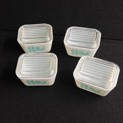 PYREX ~ Four (4) ~ Butterprint" ~Lidded Refrigerator Dishes