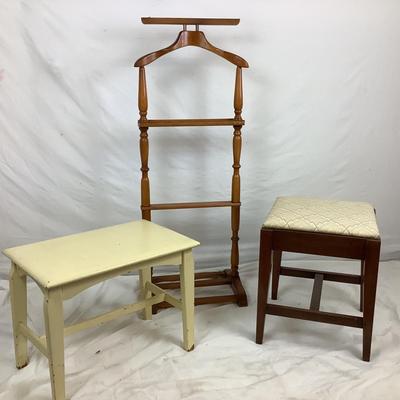 Lot.6166. Vintage Valet Stand, bench and stool
