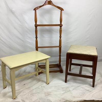 Lot.6166. Vintage Valet Stand, bench and stool