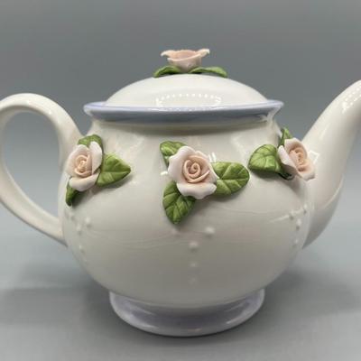 Retro Teleflora Pink Rose Ceramic Teapot