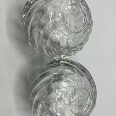 Pair of Round Swirl Thick Glass Mid Century Candle Holders