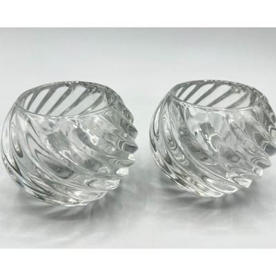 Pair of Round Swirl Thick Glass Mid Century Candle Holders