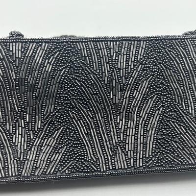 Vintage Style Black Beaded Clutch Handbag Purse