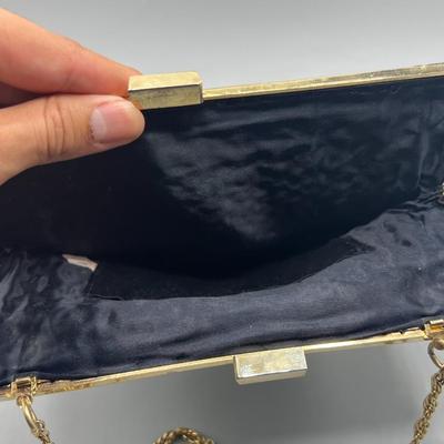 Vintage Styled Black & Gold Purse Clutch Shoulder Bag with Chain Strap