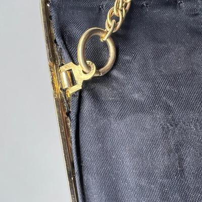 Vintage Styled Black & Gold Purse Clutch Shoulder Bag with Chain Strap