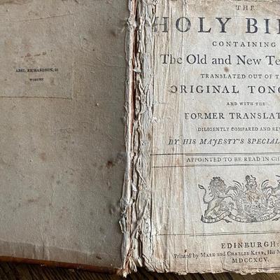 Antique 1795 Edinburgh Bible of Abel Richardson Woburn Mass Genealogy