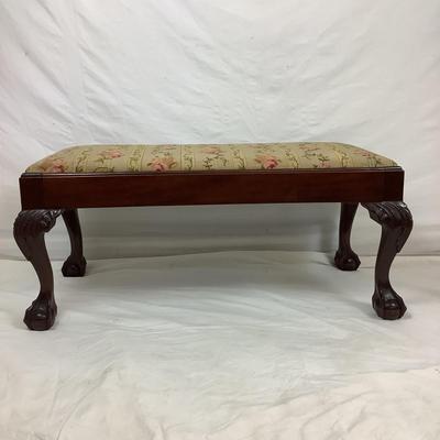 Lot.6171. Antique Mahogany Chippendale Style Ball and Claw Needlepoint Bench