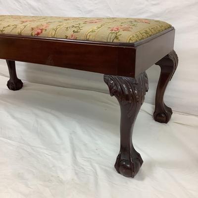 Lot.6171. Antique Mahogany Chippendale Style Ball and Claw Needlepoint Bench