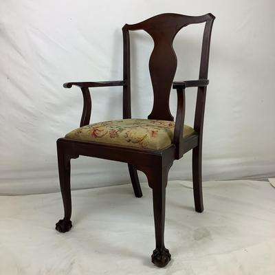 Lot. 6172. Chippendale Style Antique Mahogany Ball and Claw needlepoint arm chair