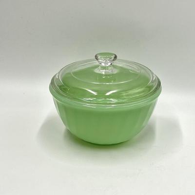 FIRE-KING ~ Jadeite Lidded Dish ~ Swirl Pattern