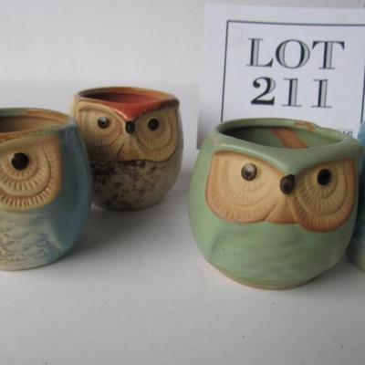 Set of 6 Cute Small Pottery Owl Candle Holders or Tiny Flower Pots