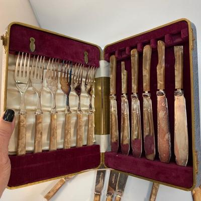 Antique Sheffield England EPNS Dinner Forks & Knives with Storage Cases
