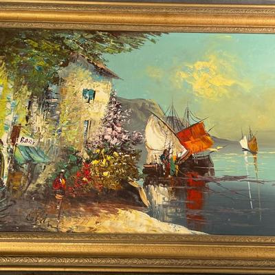 Italian Fishing Village Oil Painting