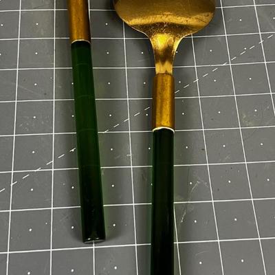 Gold and Lucite Green Salad Fork & Spoon