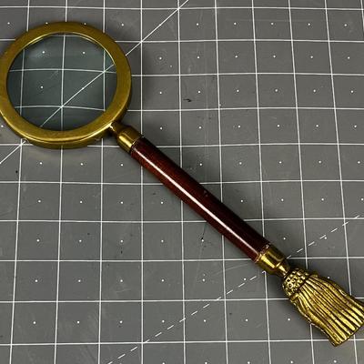 Brass And Wood Handled Magnifying Glass 