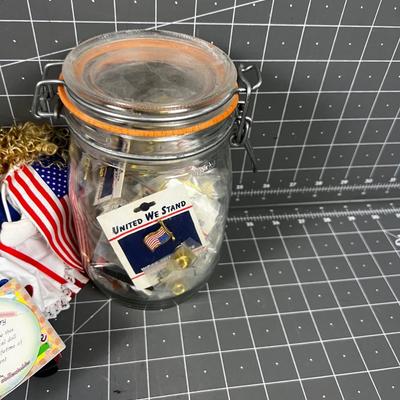 Jar on American Pins with a Flag Girl 