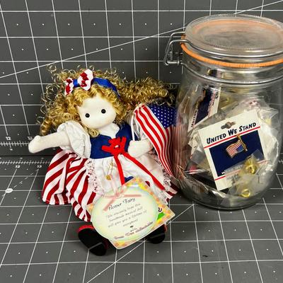 Jar on American Pins with a Flag Girl 