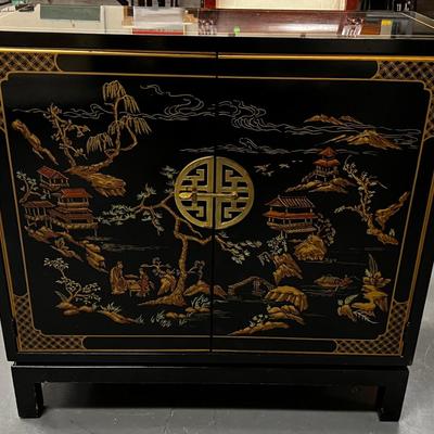 Asian Black Lacquer Cabinet by Drexel Heritage 
