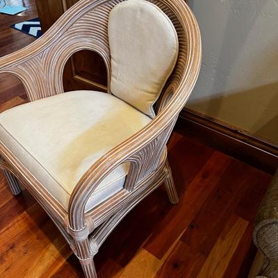 White Washed Ratan Chair with Cushion
