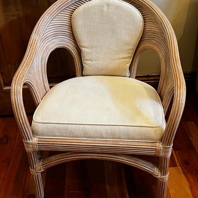 White Washed Ratan Chair with Cushion